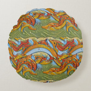 Playful Dolphins Pattern 2– Ocean-Inspired Design Round Cushion
