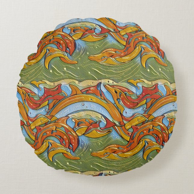 Playful Dolphins Pattern 2– Ocean-Inspired Design  Round Cushion (Front)