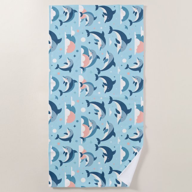 Playful Dolphins Pattern Beach Towel (Front)
