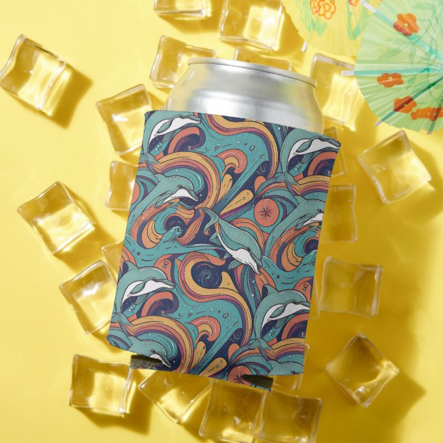 Playful Dolphins Pattern – Ocean-Inspired Design Can Cooler (In Situ Summer)