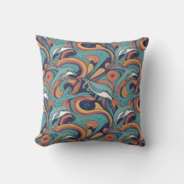 Playful Dolphins Pattern – Ocean-Inspired Design Cushion (Front)