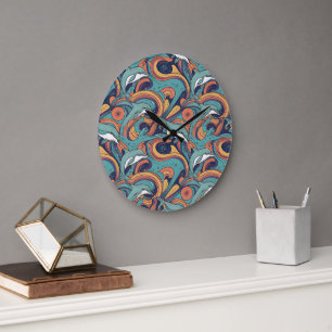 Playful Dolphins Pattern – Ocean-Inspired Design Large Clock