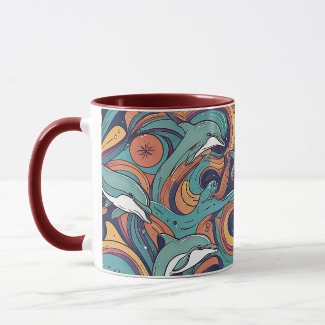 Playful Dolphins Pattern – Ocean-Inspired Design Mug (Left)