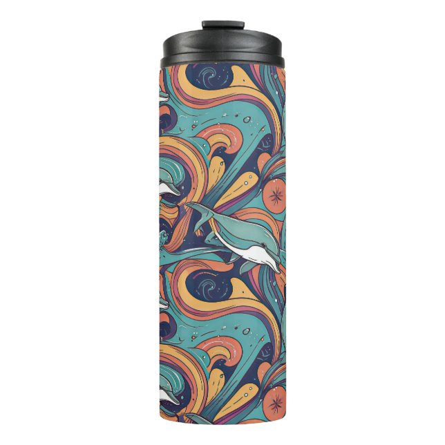 Playful Dolphins Pattern – Ocean-Inspired Design Thermal Tumbler (Front)