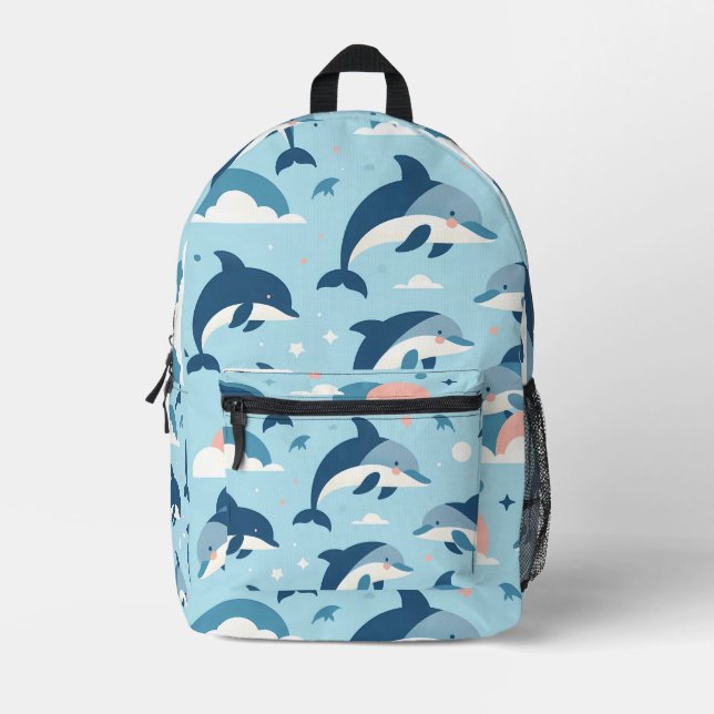 Playful Dolphins Pattern Printed Backpack (Front)