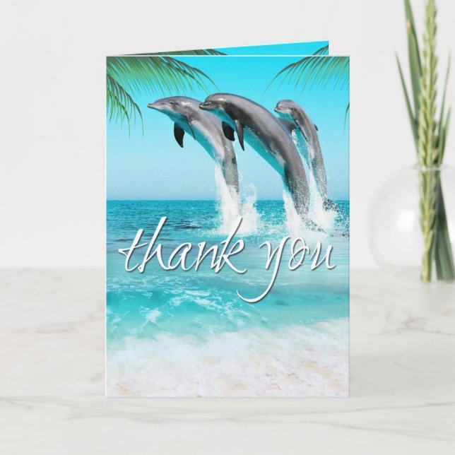 PLAYFUL DOLPHINS TROPICAL OCEAN Thank You Card (Front)