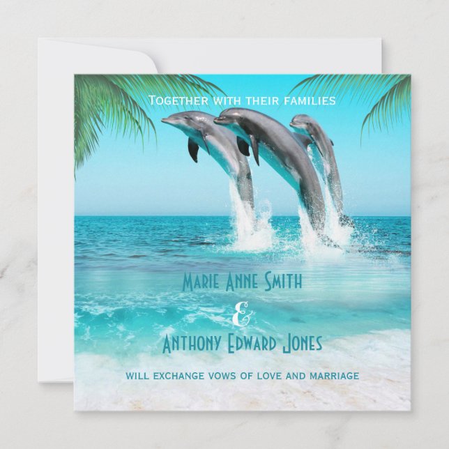 PLAYFUL DOLPHINS TROPICAL OCEAN Wedding Invitation (Front)