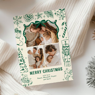 Playful Doodle 3 Photo Christmas Holiday Card