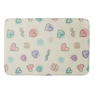 Playful Doodles of Hearts, Dots and Wavy Lines Bath Mat