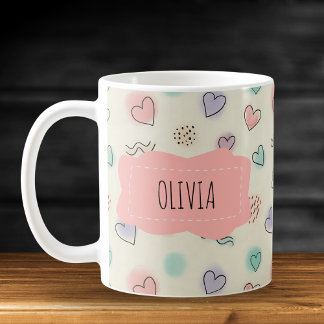 Playful Doodles of Hearts, Dots and Wavy Lines Coffee Mug
