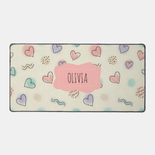 Playful Doodles of Hearts, Dots and Wavy Lines Desk Mat
