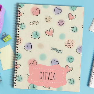 Playful Doodles of Hearts, Dots and Wavy Lines Notebook