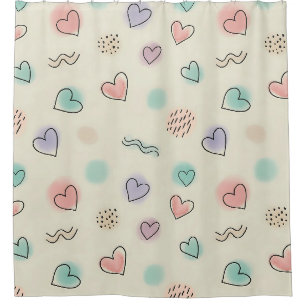 Playful Doodles of Hearts, Dots and Wavy Lines Shower Curtain