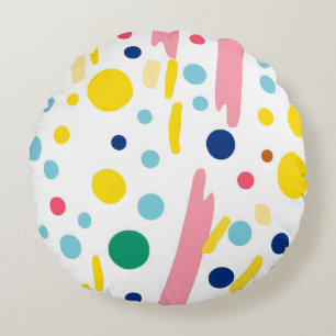 Playful Dots and Stripes Round Cushion