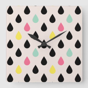 Playful Drops On Blush Square Wall Clock