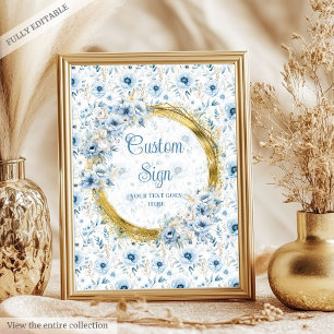 Playful dusty blue flowers gold boy baby custom  poster