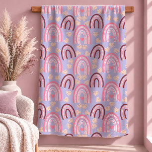 Playful Dusty Pink Rainbow Hearts Cosy Blanket