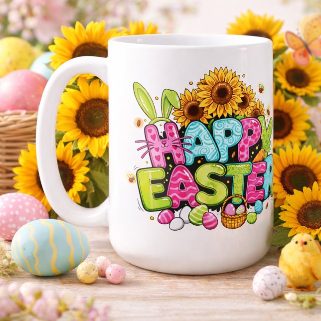 Playful Easter Artwork With Bunny Ears and Florals Coffee Mug (Creator Uploaded)