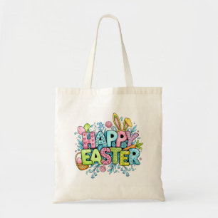 Playful Easter Artwork With Bunny Ears and Florals Tote Bag