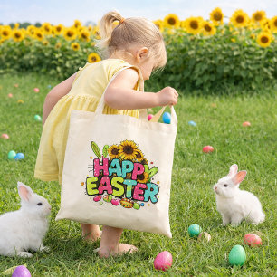 Playful Easter Artwork With Bunny Ears and Florals Tote Bag