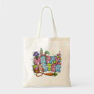 Playful Easter Artwork With Bunny Ears and Florals Tote Bag
