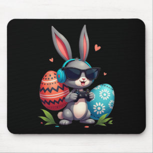 Playful Easter Bunny Gaming Headphones And Colorfu Mouse Pad