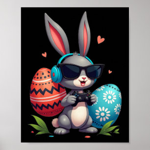 Playful Easter Bunny Gaming Headphones And Colorfu Poster