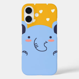Playful Elephant Face Cute Blue Animal iPhone 16 Case