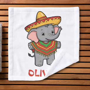 Playful Elephant in Festive Sombrero & Poncho Wash Cloth