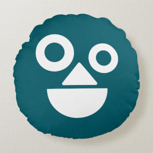 Playful face minimal funny dark teal round cushion