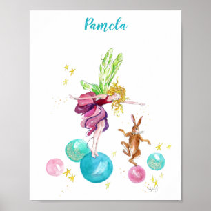 Playful Fairy on Coloured Balls with Rabbit Poster