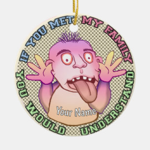 Playful family face ceramic ornament