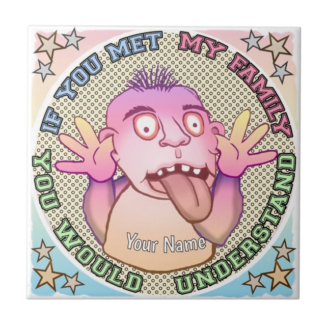 Playful family face ceramic tile (Front)