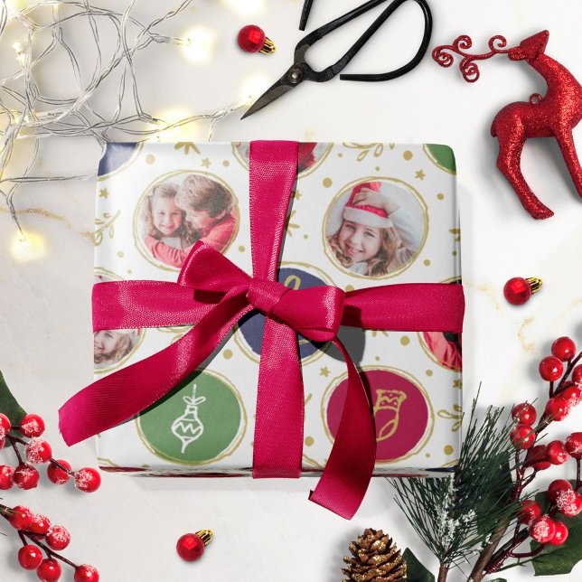 Playful Family Photo Collage Christmas White Wrapping Paper (Creator Uploaded)