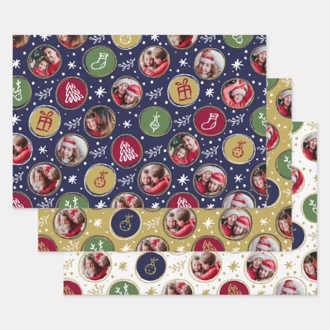 Playful Family Photo Collage Christmas Wrapping Paper Sheet (Set)