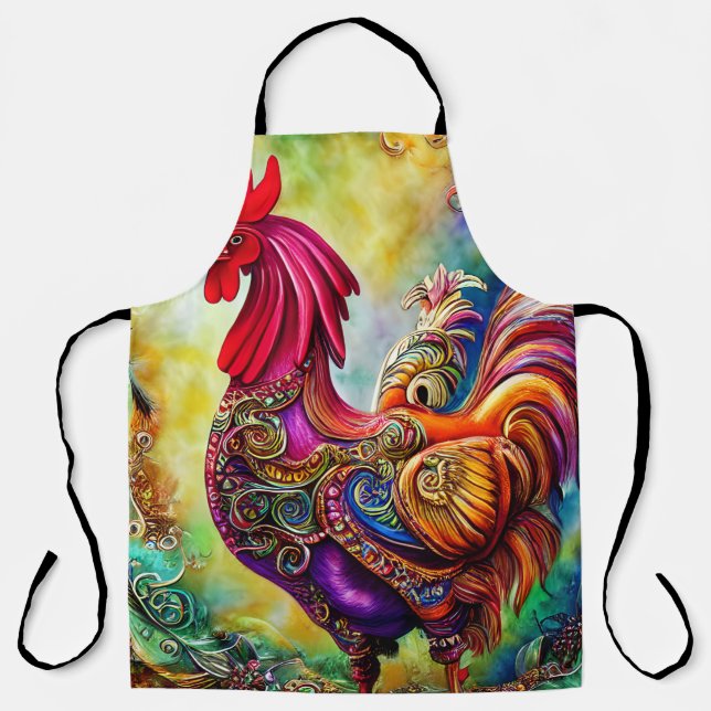 Playful Fantasy Rooster Sherpa Blanket Apron (Front)