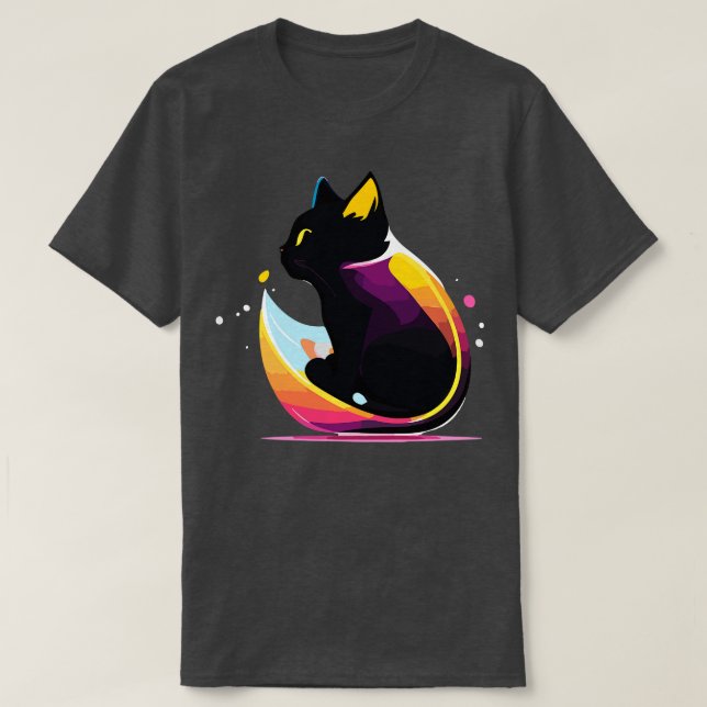 Playful Feline Emblem Graphic Logo Featuring a Cut T-Shirt (Design Front)