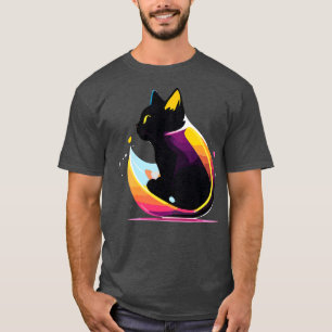 Playful Feline Emblem Graphic Logo Featuring a Cut T-Shirt
