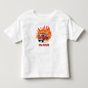 Playful Fire Truck with Flames Personalised Toddler T-Shirt