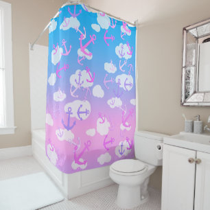 Playful Floating Anchors Cute Pink And Blue Kids Shower Curtain