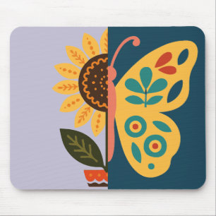 Playful floral and butterfly design mouse pad