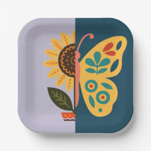 Playful floral and butterfly design  paper plate