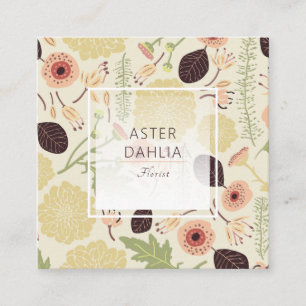 Playful Floral Cream Pink Green Patterned Flowers Square Business Card