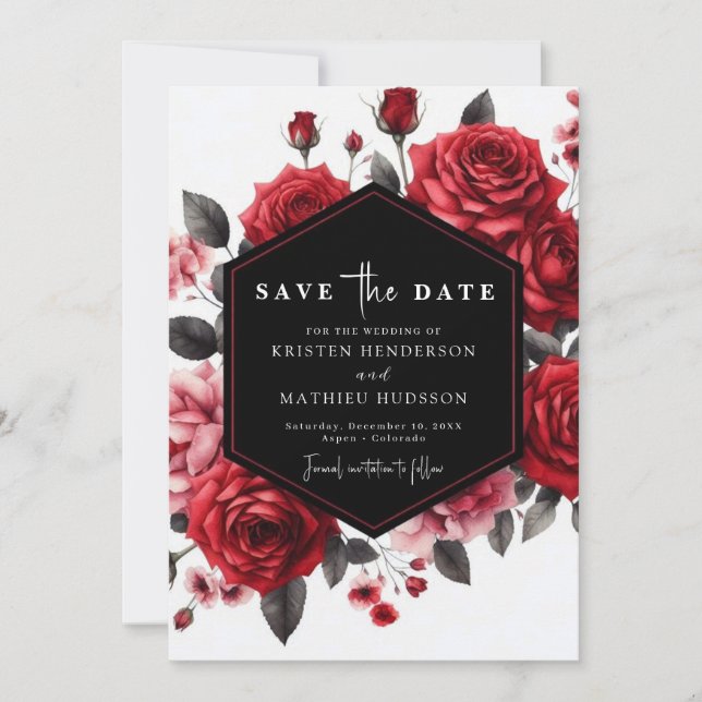 Playful Floral Crimson Red Wedding Save The Date (Front)