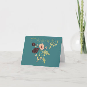 Playful Floral Green Teal Pink Motif Flowers Thank You Card