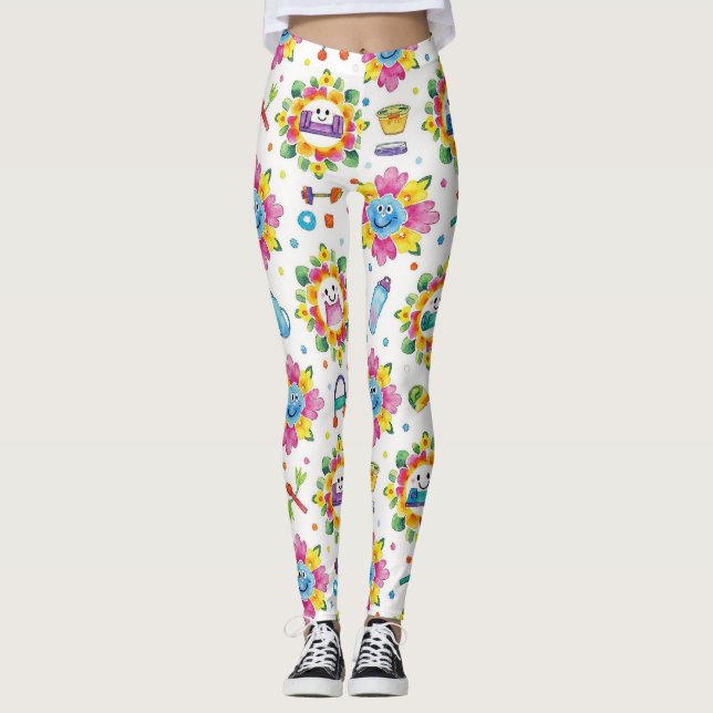 Playful Floral Mandalas Seamless Pattern Leggings (Front)