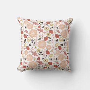 Playful Floral Mix Peach Green Whimsical Cushion