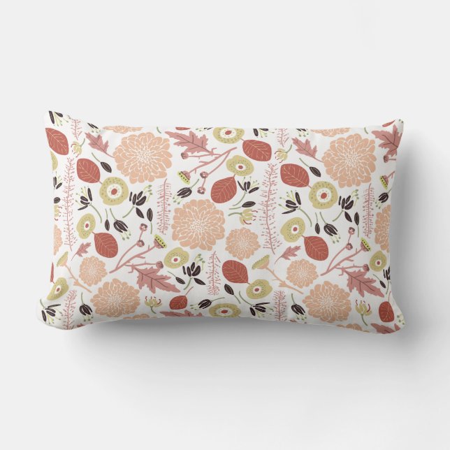 Playful Floral Mix Peach Green Whimsical Lumbar Cushion (Front)