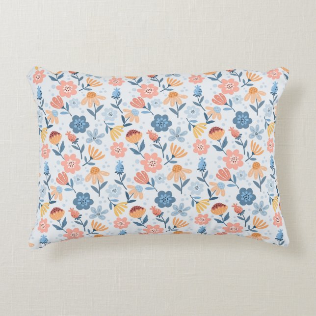 Playful Floral Pattern Accent Pillow (Front)