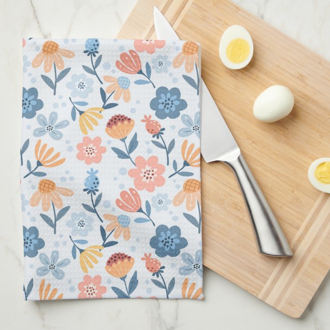 Playful Floral Pattern Kitchen Towel (Quarter Fold)